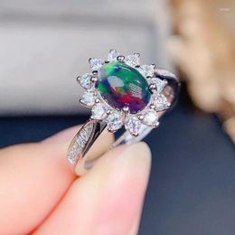 Cluster Rings Black Natural Opal Gemstone Fashion Sunflower Ring Women's Genuine Sterling Silver Charm Exquisite Wedding Jewelry