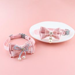 Dog Collars Pet Cat Collar Bowtie Necklace Lace Big Bowknot Removable Puppy With Pearl Breakaway Kitten Accessories