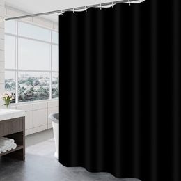 Shower Curtains Pure Black Shower Curtain Waterproof Fabric Bath Curtain With Hook Bathroom Bathtub Modern Simple Decor Large Wide Bathing Cover 230322