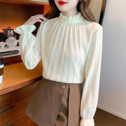 Women's Blouses Women Long Sleeve Lace Blouse Autumn Winter Warm Shirt Korean Fashion Elegant Tops Blusa Mujer De 2023