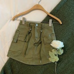 Skirts Rimocy Drawstring High Waist Mini Women Streetwear Big Pocket Cargo Woman Fashion 2023 short A Line y2k Mujer 230321