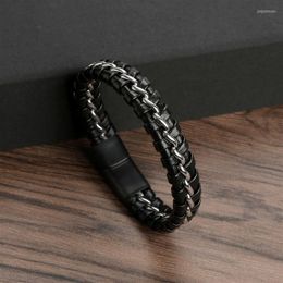 Charm Bracelets Cuba Chain Insert Bracelet Men's Stainless Steel Magnetic Clasp Simple Leather Jewelry Bangles Gift