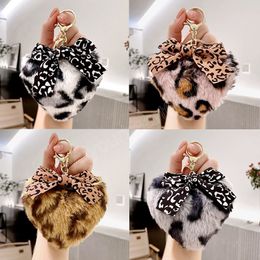 Leopard Print Love Plush Keychain Winter Ladies Bag Pendant Fashion All-match Hair Ball Pom-pom Car Pendant Keyring Decoration