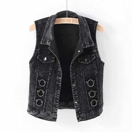 Women's Vests Fashion Denim Vest Female Spring Autumn Sleeveless Wild Tops Short Jacket Women Jean Waistcoat White Black Chaleco Mujer S-5XL 230322