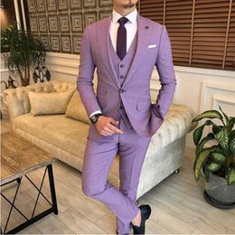 Men's Suits Blazers Winter Tailor-Made Man Suit Slim Fit Purple 3 Pieces Men Wedding defacto homme Party Costume Homme JacketPantsVest 230322