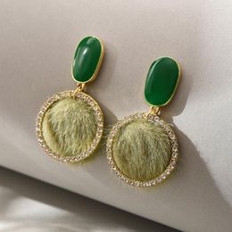 Dangle Earrings Trendy Design Green Hairball Drop Earring Simple Party Gift For Women Rhinestone Jewellery Pendientes Wholesale 17640