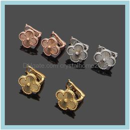 Earrings Designer For Women Clip-On Screw Back Luxury Fourleaf Clover Cleef Womens Fashion 18K Gold Earring Jewellery Drop Delivery Dhpbm