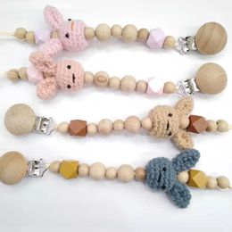 Baby Pacifier Clips beech Pacifiers Soother Cartoon rabbit woodiness Holder Beaded Clip Chain Nipple Teether Dummy Strap Chains RRA