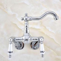 Bathroom Sink Faucets Silver Chrome Brass Wall Mounted Kitchen Faucet Basin Mixer Water Taps Swivel Spout - Adjusts From 3-3/8" Mqg202