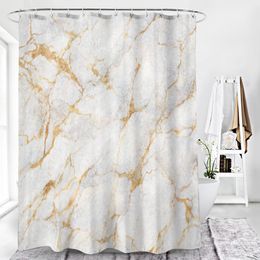 Shower Curtains Gold Marble Waterproof Shower Curtain Set With 12 Hooks Bathroom Curtains Polyester Fabric Bath Mildew Proof Home Decor 230322