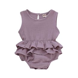 Pagliaccetti 024M Neonati Vestiti per ragazze Estate Bambini Ruffles Tute Cotone morbido neonato senza maniche pagliaccetto Abiti 230322