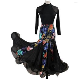 Stage Wear Latin Dance Outfits Women's Training / Performance Suit Long Sleeve Costumes Ballroom High Skirts Top