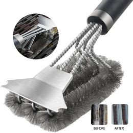 BBQ Tools Accessories BBQ Grill Barbecue Kit Cleaning Brush Stainless Steel Cooking Tools Kitchen Accessories Wire Bristles Triangle Cleaning Brushes 230321