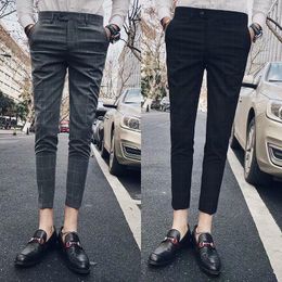 Men's Suits 2023 Spring Autumn Plaid Business Casual Suit Pants Men Clothing All Match Formal Wear Office Trousers Straight O44