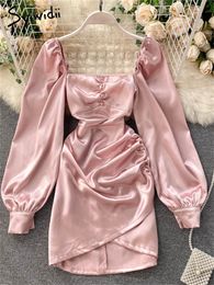 Party Dresses Syiwidii Satin Dresses Women Black Pink Square Collar Button Vintage Casual Style Sexy Night Club Elegant Party Dresses 230322