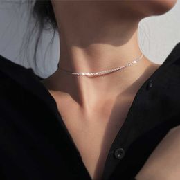 Pendant Necklaces 2022 New Popular Silver Colour Soft Sparkling Clavicle Chain Choker Necklace For Women Fine Jewelry Wedding Party Gift Z0321