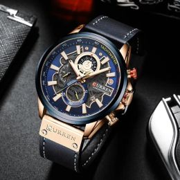 Relógios de pulso Curren Creative Men Watches Brand Fashion Chronógrafo Quartz Wristwatch Leather Strap Lumious Hands impermeável Relógio GFT