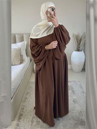 Ethnic Clothing Plain Abaya Muslim Long Dress Women Ramadan Eid Crepe Balloon Sleeve Islamic Jilbab African Dresses Dubai Turkish Modesty Kaftan 230322