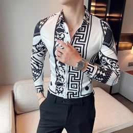 Men's Casual Shirts 23Color 6XL Luxurious Man Vintage Printed Social Shirts Mens White Slim Fit Long Sleeve Dress Shirt Fashion Casual Chemise Homme 230322