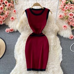 Casual Dresses 2023 Summer Korean Slim Vest Dress Women Show Thin Celebrity Elastic Knitted Fashion Ladies Bodycon OL