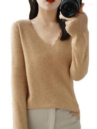 Women's Sweaters 2023 Women Cashmere Wool Sweater Casual Flower Lace V-neck Pullover Long Sleeve Solid Knitwear Jumper Basic Soft Tops