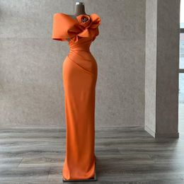 New Orange Mermaid Prom Dresses For Women Off Shoulder 3D Flower Pleat Formal Party Elegant Evening Dress Custom Made