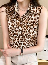 Women's Blouses Leopard Women Blouse Vest Womens Shirts Sleeveless For Chiffon Ladies Tops Fashion Clothes Woman 2023 Vintage Top