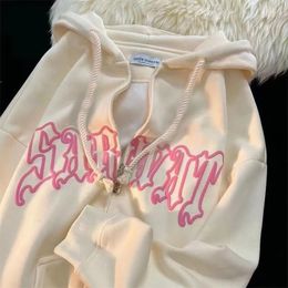 Men s Hoodies Sweatshirts Goth Letter Printed Hoodie Women Harajuku Retro Long Sleeve Zip Up Sweatshirt Female Hip Hop Loose Hooded Clothes Y2K Streetwear 230322