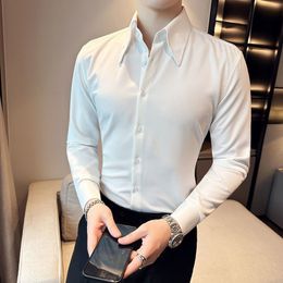 Men's Casual Shirts High Quality Spring Business Formal Wear Long Sleeve Striped Shirts For Men Clothing Slim Fit Casual Club/Prom Tuxedo 230322