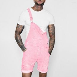 Men's Pants Pink Denim Overall Shorts For Men Fashion Hip Hop Streetwear Mens Jeans Plus Size Summer Short Jean Jumpsuits