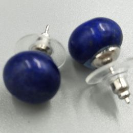 Stud Earrings Women Fashion Jewelry 12mm Natural Lapis Lazuli Round Beads C5217