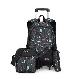 School Bags Kids Trolley Schoolbag Luggage Book Boys Girls Backpack Latest Removable Children 2/6 Wheels 3pcs Suit