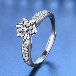 Cluster Rings S925 Sterling Silver Moissanite Ring Classic Double Row Six Claw Inlay One Opening Adjustable Fashion Net Red Jewellery