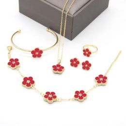 Brincos de colar Definir Plum Bossom para Women Gold Color Gold Multi-Flower Charm Chover Clover Ncondalce Ring Jewelry