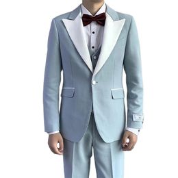 Men's Suits Blazers Arrival White Lapel Men Suits Custom Made Wedding Groom Tuxedos Slim Prom Formal Blazer Pants Vest Costume Homme 230322