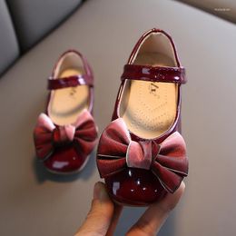 Flat Shoes 2023 Fashion Pure Colour Children Bow Little Girls Leather Kid Flats Princess Toddler Casual Spring