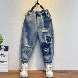 Jeans Boys Jeans Children's Ruffled Pants Spring And Autumn Children's Spring Baby Spring Clothes Boys Holes 230322