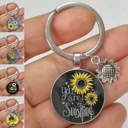 Sunflower Alloy Key rings Glass Convex Keychain Car Case Charm MetalGift Women Men