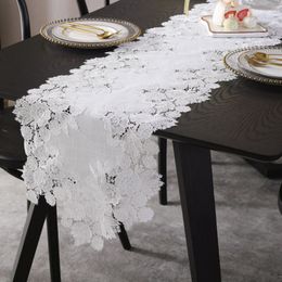 Table Runner White Table Runner Linen Cotton Hollow Table Flag Flower American Embroidery Lace Table Cloth TV Cabinet Piano Cover dust Towel 230322