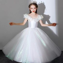 Blue Ball Gown Flower Girl Dresses Princess Lace Appliques Jewel Neck Toddler Birthday Party Satin Appliqued First Communion Gowns 403