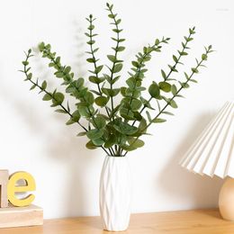 Decorative Flowers 10 Pieces Artificial Green Fake Eucalyptus Plastic Plant Home Living Room Office Party Garden Greenery Leaf Decoration