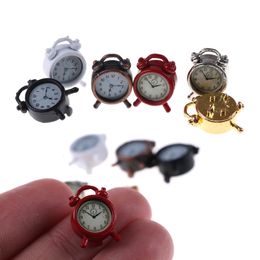 Doll Accessories 1PC 6 Colours 1 12 Scale Alarm Clock Kitchen Living Room Miniature house Mini Home Decoration Toy 230322