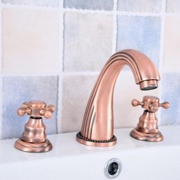 Bathroom Sink Faucets Antique Red Copper Brass Deck Mounted Dual Handles Widespread 3 Holes Basin Faucet Mixer Water Taps Msf535