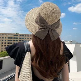 Wide Brim Hats 2022 New Summer Women Bow Tie Fashion Wide Large Brim Sun Hat Outdoor Beach Fisherman Cap UV Proof Sun Protection Hat Bucket Hat AA230321