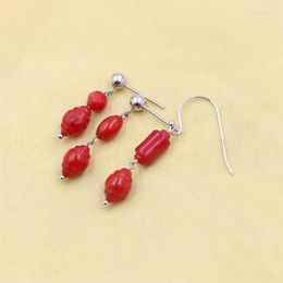 Stud Earrings ZFSILVER Fashion Trendy Egg Natural Love Red Sea Bamboo Coral S925 Sterling Silver For Women Charms Dangle Jewellery Girl