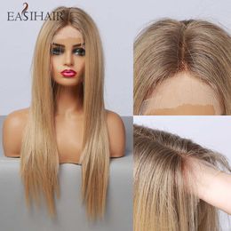 Synthetic Wigs Easihair Lace Front Wigs Long Straight Brown Blonde with Baby Hair High Density Heat Resistant Synthetic for Women Afro 230227