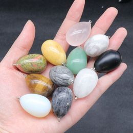 Easter 20x30MM Egg Statue Charms Pendant Carved Decoration Quartz Healing Crystal Semi-precious Stone Charms Jewelry Making
