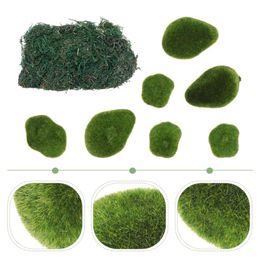 Decorative Flowers Set Of Simulation Sod Mossy Stone DIY Art Crafts Microlandschaft Supply(Green) & Wreaths