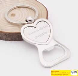 Personalised Love Heart Bottle Opener Key Ring Custom Bride Groom Personalized Wedding Party Gift Favors for Guests