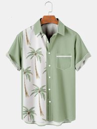 Men's Casual Shirts Men Hawaiian Shirt Casual Beach Coconut Tree Printed Tops Aloha Party Men Clothing Button Up Shirts Summer 230322